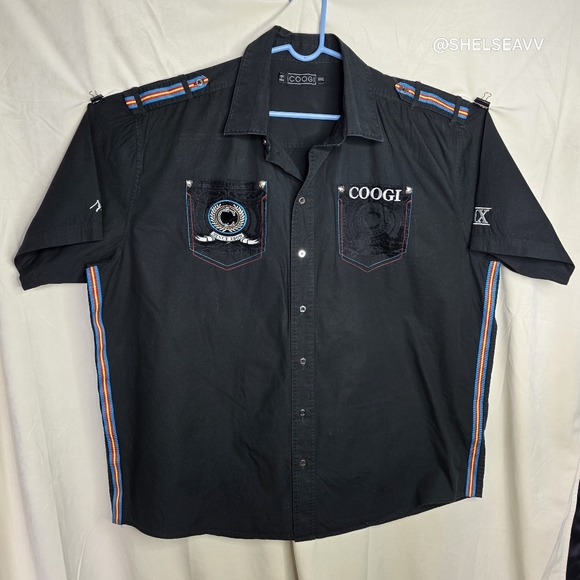 Coogi Premium Colors Embroidered Button Up Short Sleeve Shirt Men Size 3XL - Picture 2 of 10
